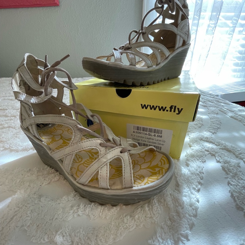 Fly London Women's Strappy Wedge Sandals - Silver Metallic